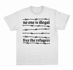No one is illegal: free the refugees t-shirt